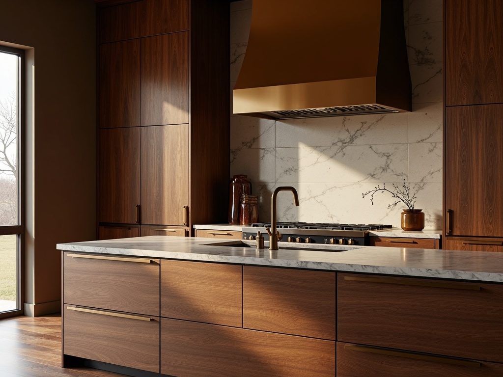 Walnut cabinetry with bronze detailing