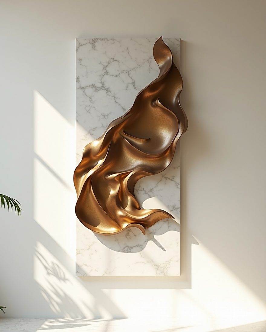 Bronze relief wall study on honed marble