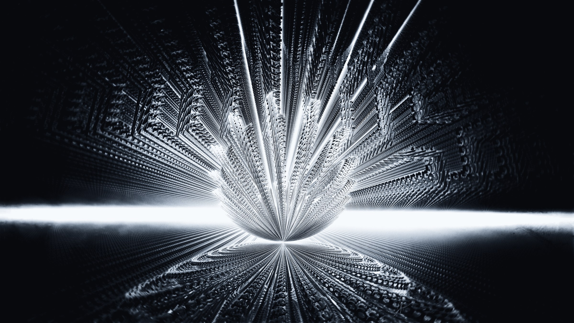 Argent Bloom in a silver finish — a radiant burst of fractal lacework on deep black