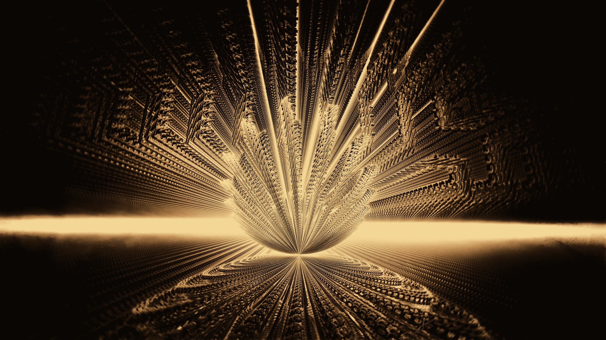 The same work in a bronze finish — a golden burst on warm near-black