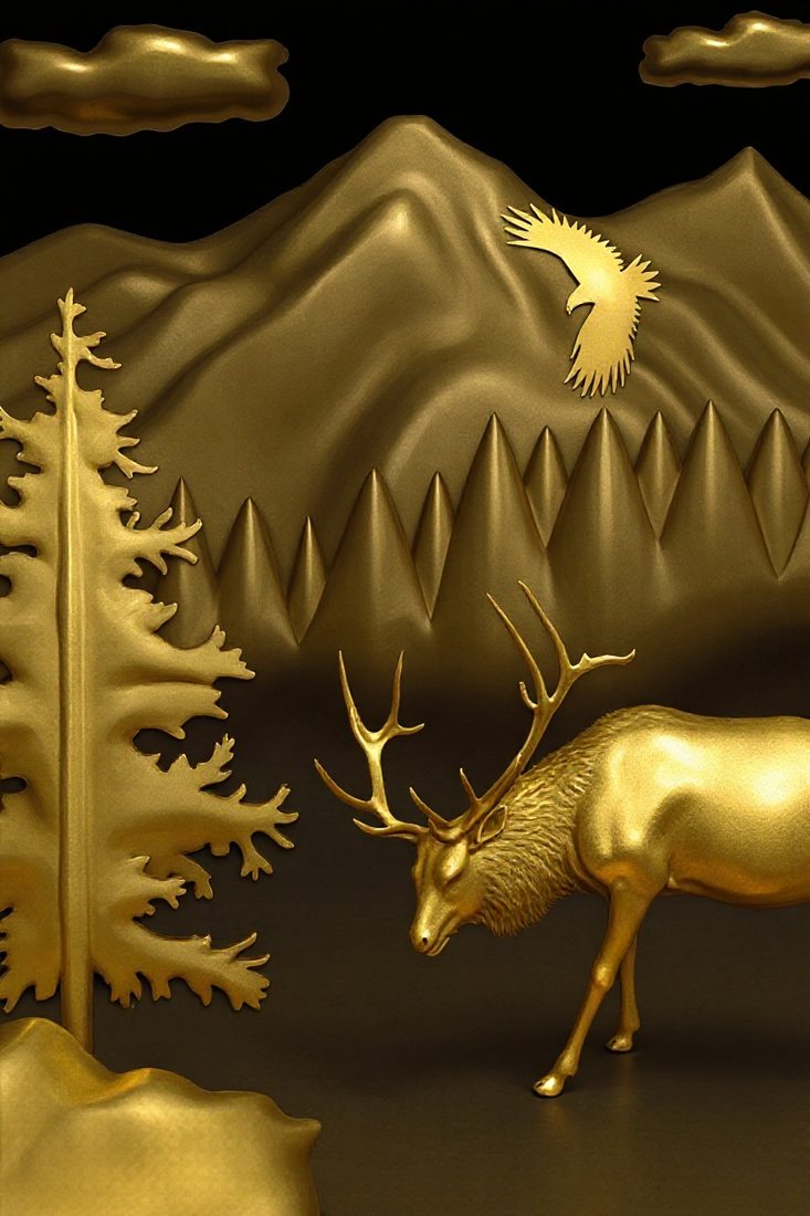 The same relief in a polished brass finish